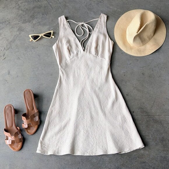 Princess Polly Portillo Linen Blend Mini Dress in Beige Size US 2 NWT - Picture 1 of 9